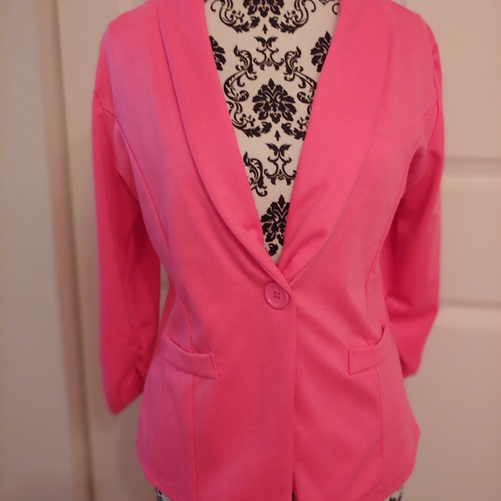 Hot pink ruched sleeve blazer